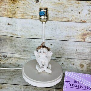 1991 Cast Art BABY CHERUB ANGEL White Pink Hand Crafted Figurine 10" Table Lamp